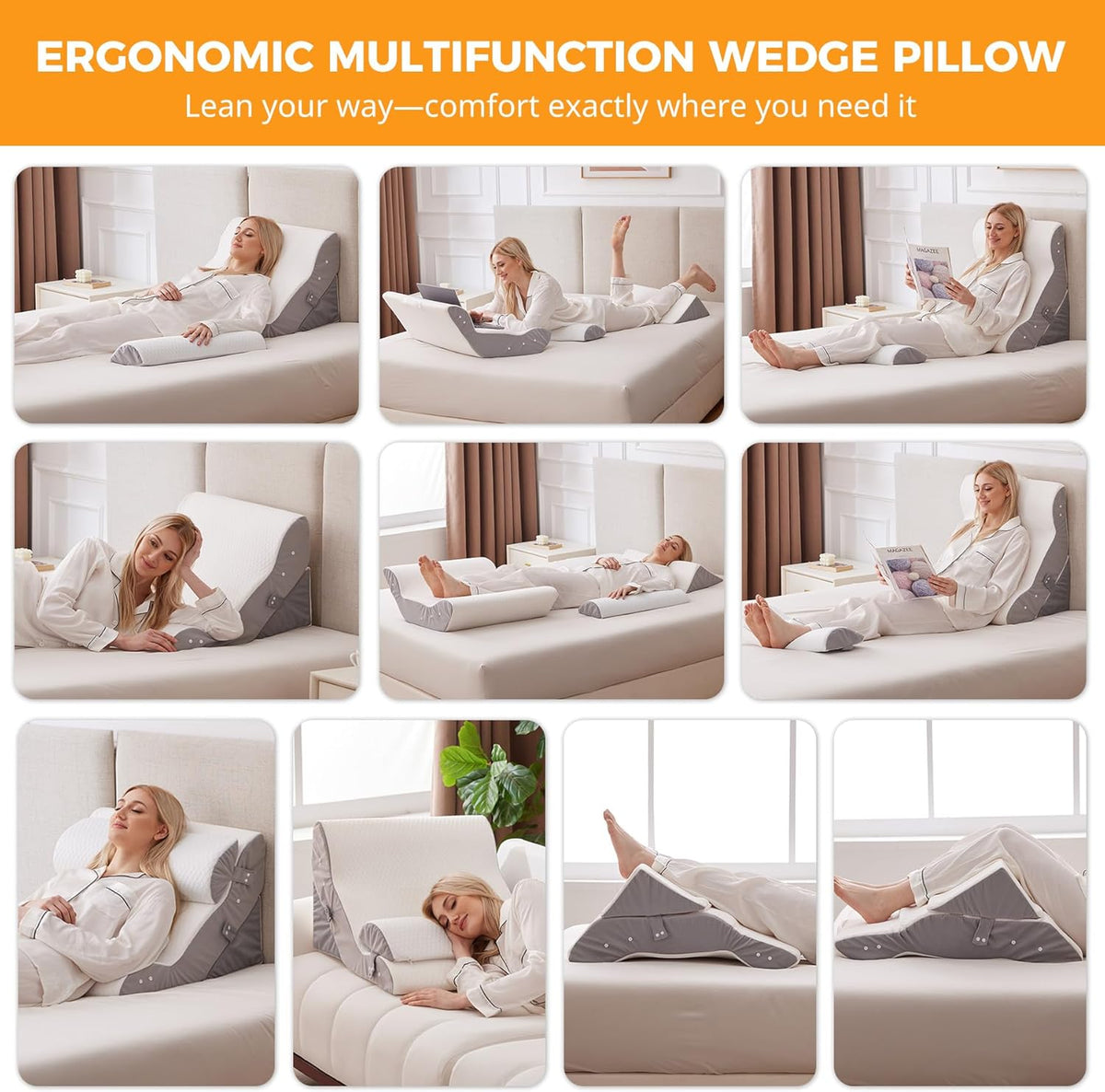 Wedge Pillow Set for after Surgery, Bed Wedge Pillow, White
