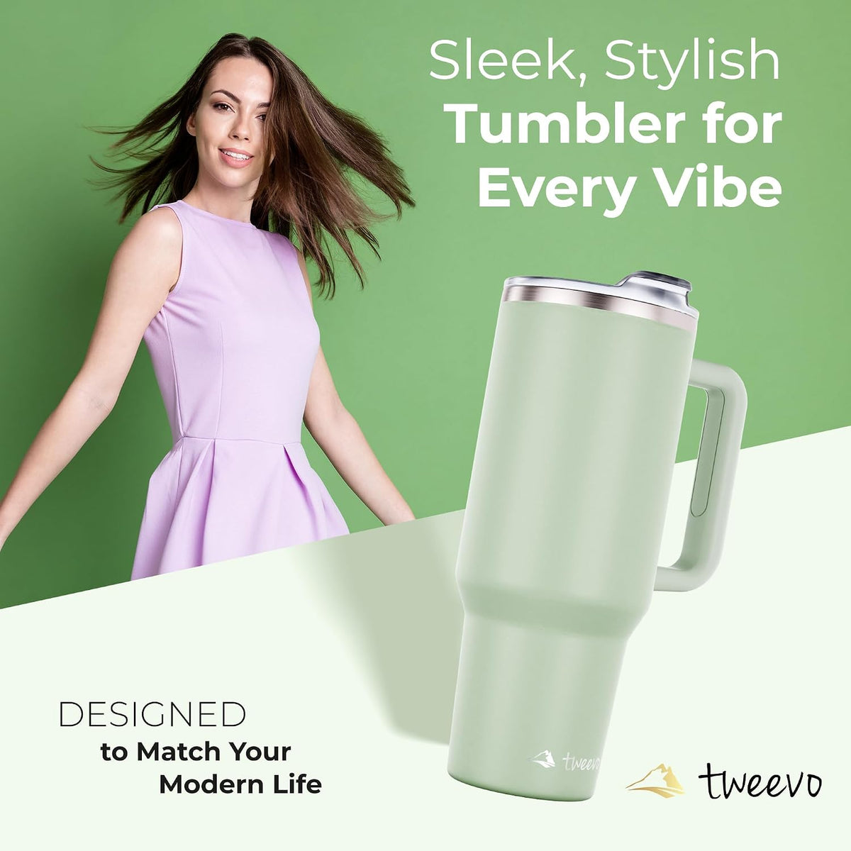 40 Oz Tumbler with Handle and Straw Made of Stainless Steel - Double Wall Vacuum Insulated Tumbler with Lid - Sweat Proof Easy Grip, Bpa-Free, Dishwasher Safe Tumbler (Sea Sage)