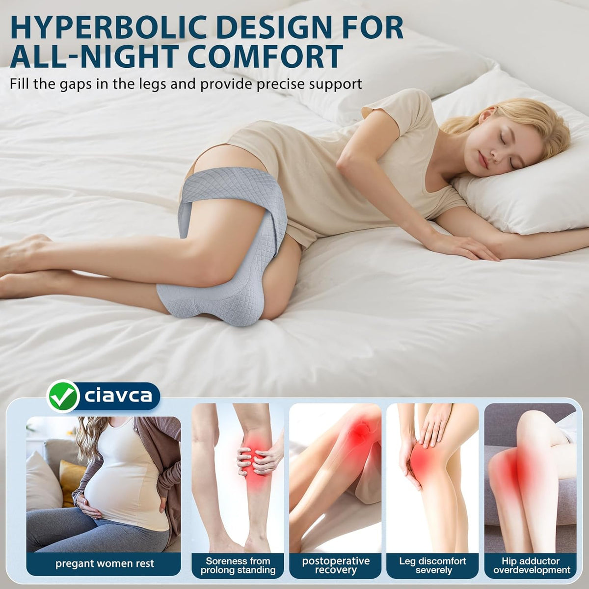 Knee Pillow for Side Sleepers Hip Pain Relief with Adjustable Strap