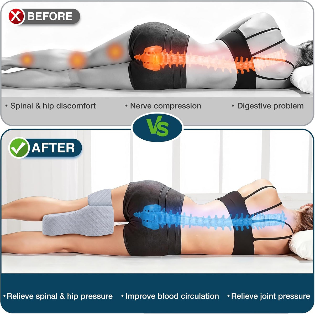 Knee Pillow for Side Sleepers Hip Pain Relief with Adjustable Strap