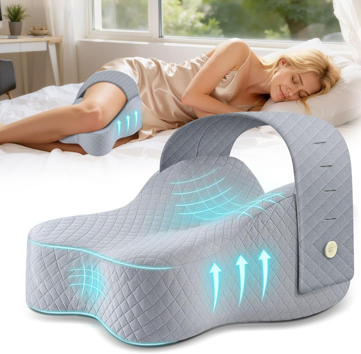 Knee Pillow for Side Sleepers Hip Pain Relief with Adjustable Strap