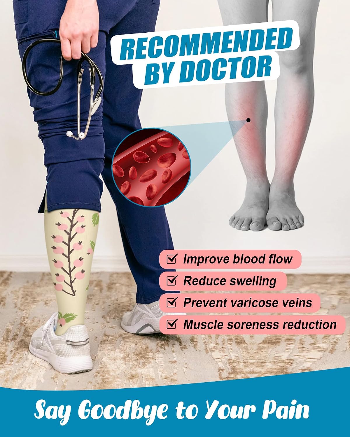 6 Pairs Compression Socks for Women & Men 15-20Mmhg Knee High Socks