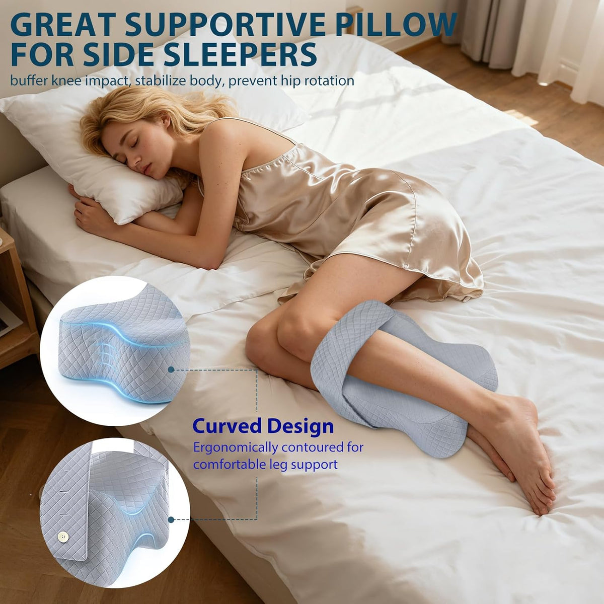 Knee Pillow for Side Sleepers Hip Pain Relief with Adjustable Strap