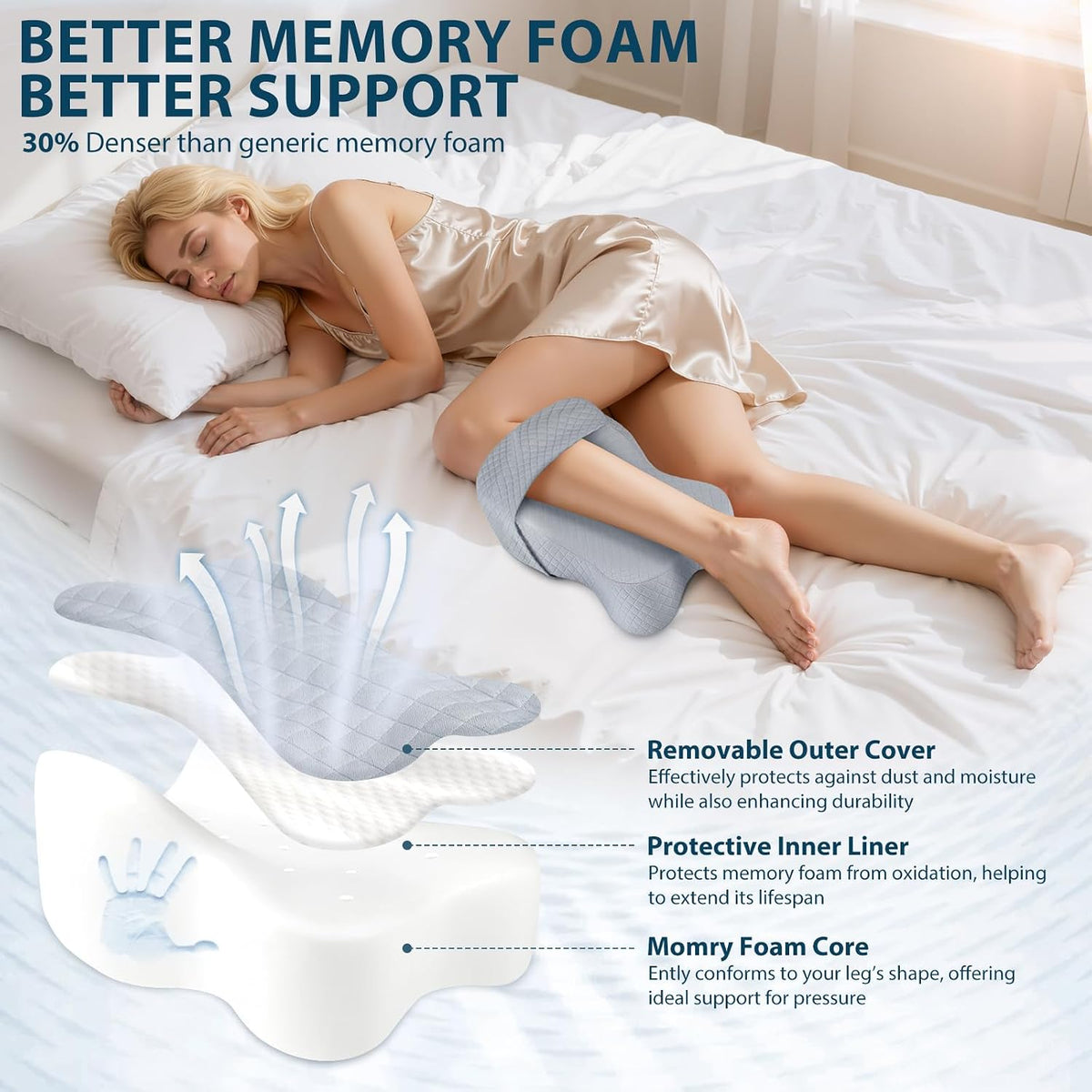 Knee Pillow for Side Sleepers Hip Pain Relief with Adjustable Strap