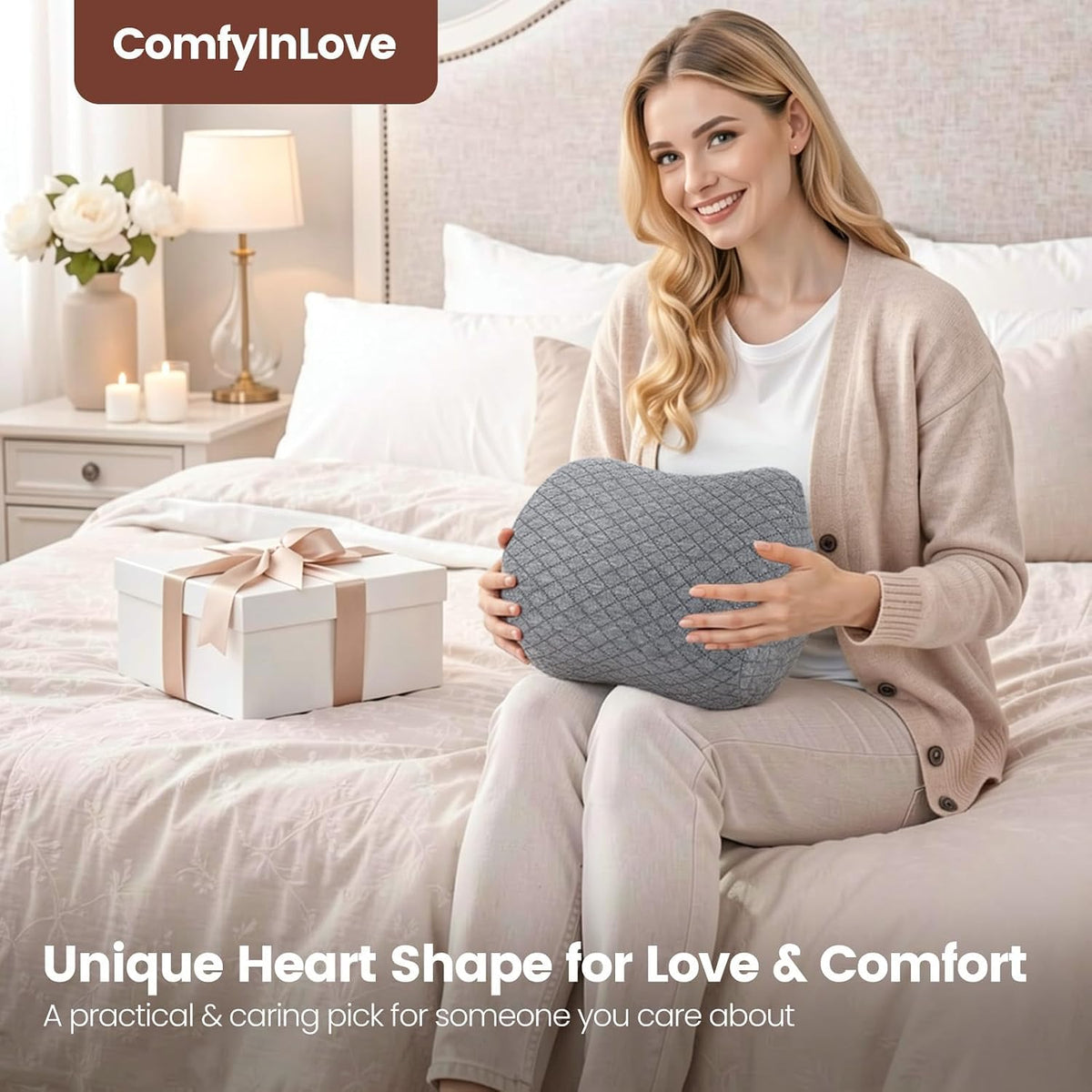 Memory Foam Knee Pillow for Side Sleepers with Strap, Gray
