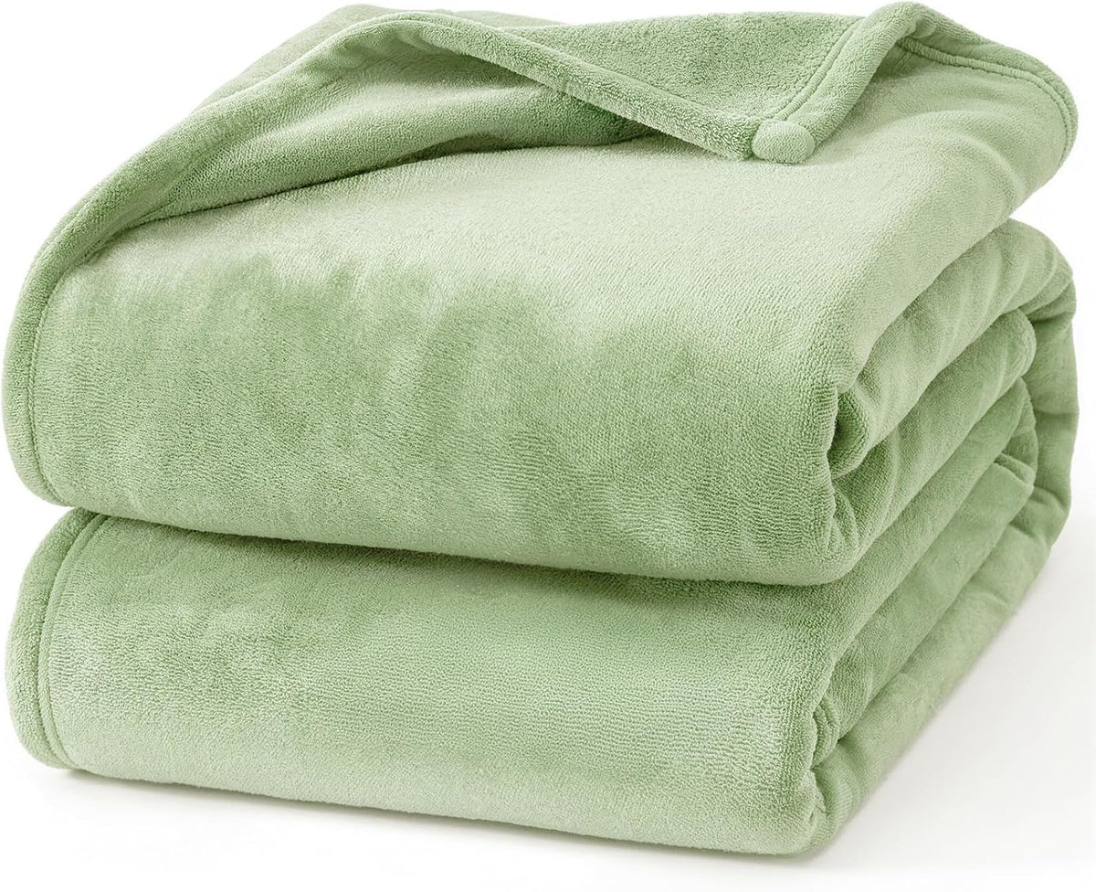 Throw Sage Green Fleece Blanket, Soft Flannel Bed Blanket