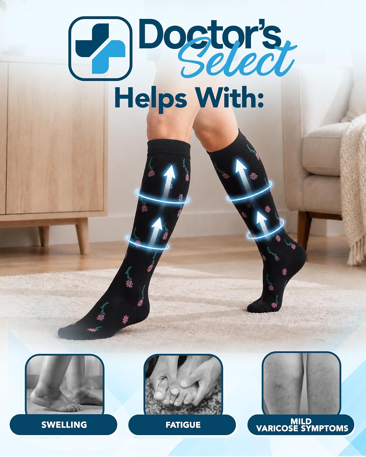 ® Bamboo Viscose Light Compression Socks for Women & Men - 3 Pairs, 8-15 Mmhg Compression Socks, Knee High