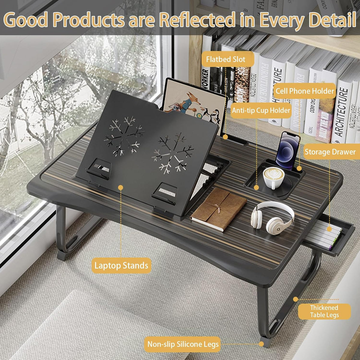 Adjustable Laptop Desk for Bed with 6 Different Angles