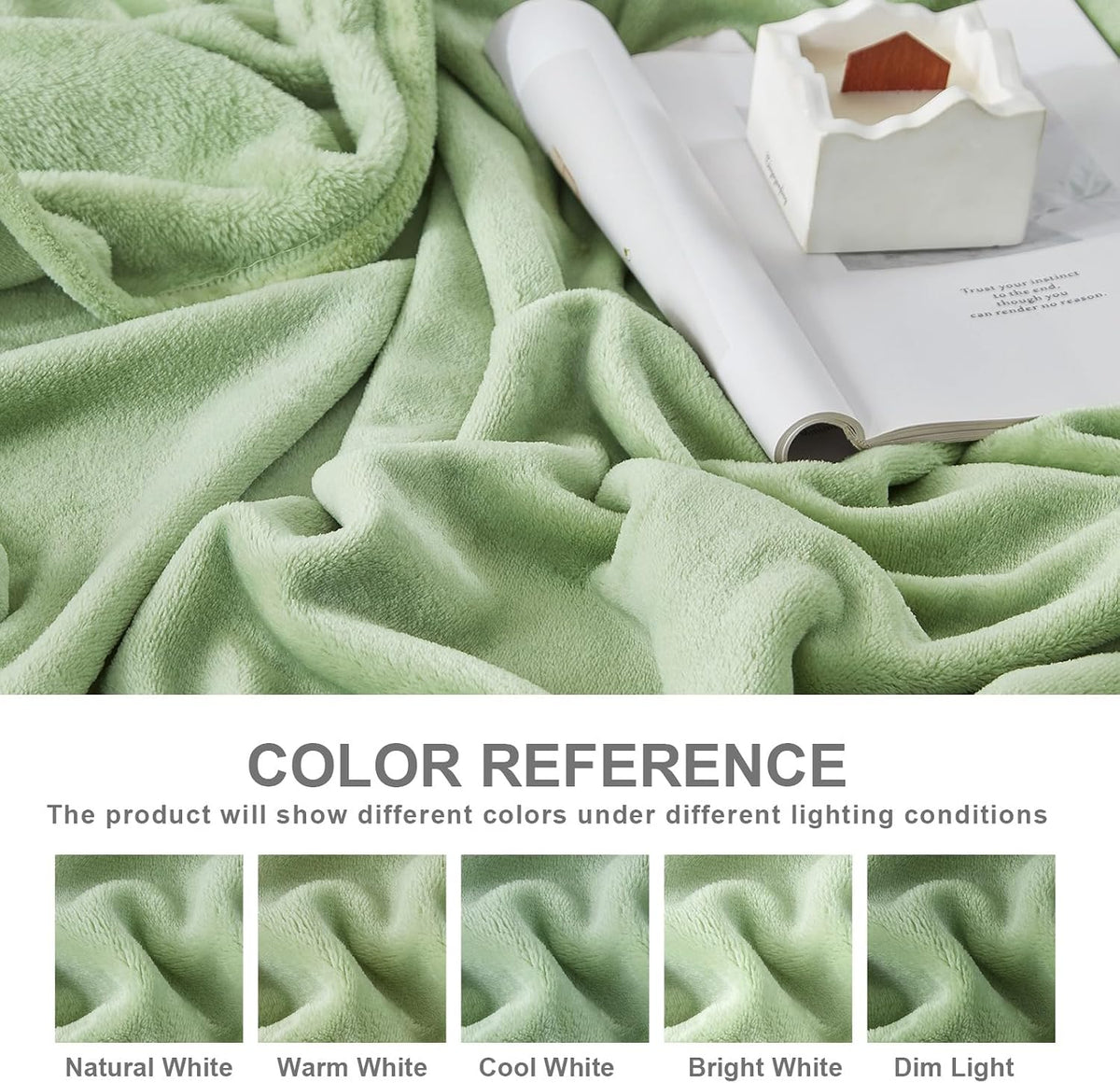 Throw Sage Green Fleece Blanket, Soft Flannel Bed Blanket