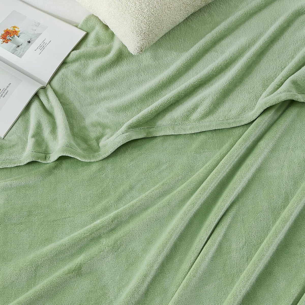 Throw Sage Green Fleece Blanket, Soft Flannel Bed Blanket