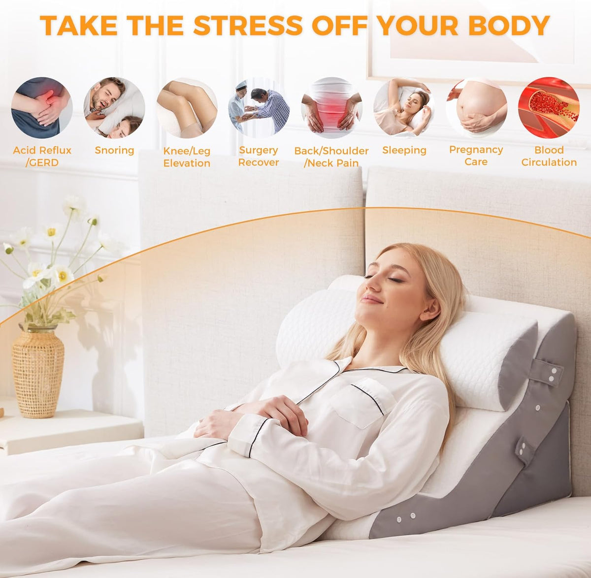 Wedge Pillow Set for after Surgery, Bed Wedge Pillow, White