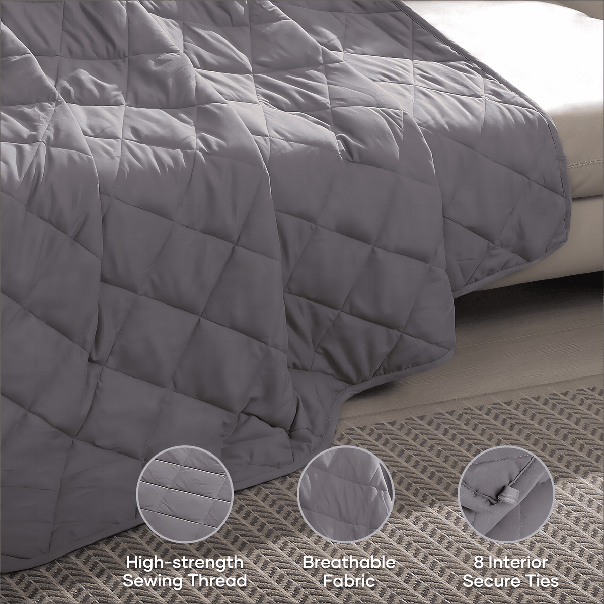 Weighted Blanket Twin Size 48" X 72" 15 Lbs with Nontoxic Glass Beads, Microfiber Material, Thick Comfort for Deeper Sleep, Gray