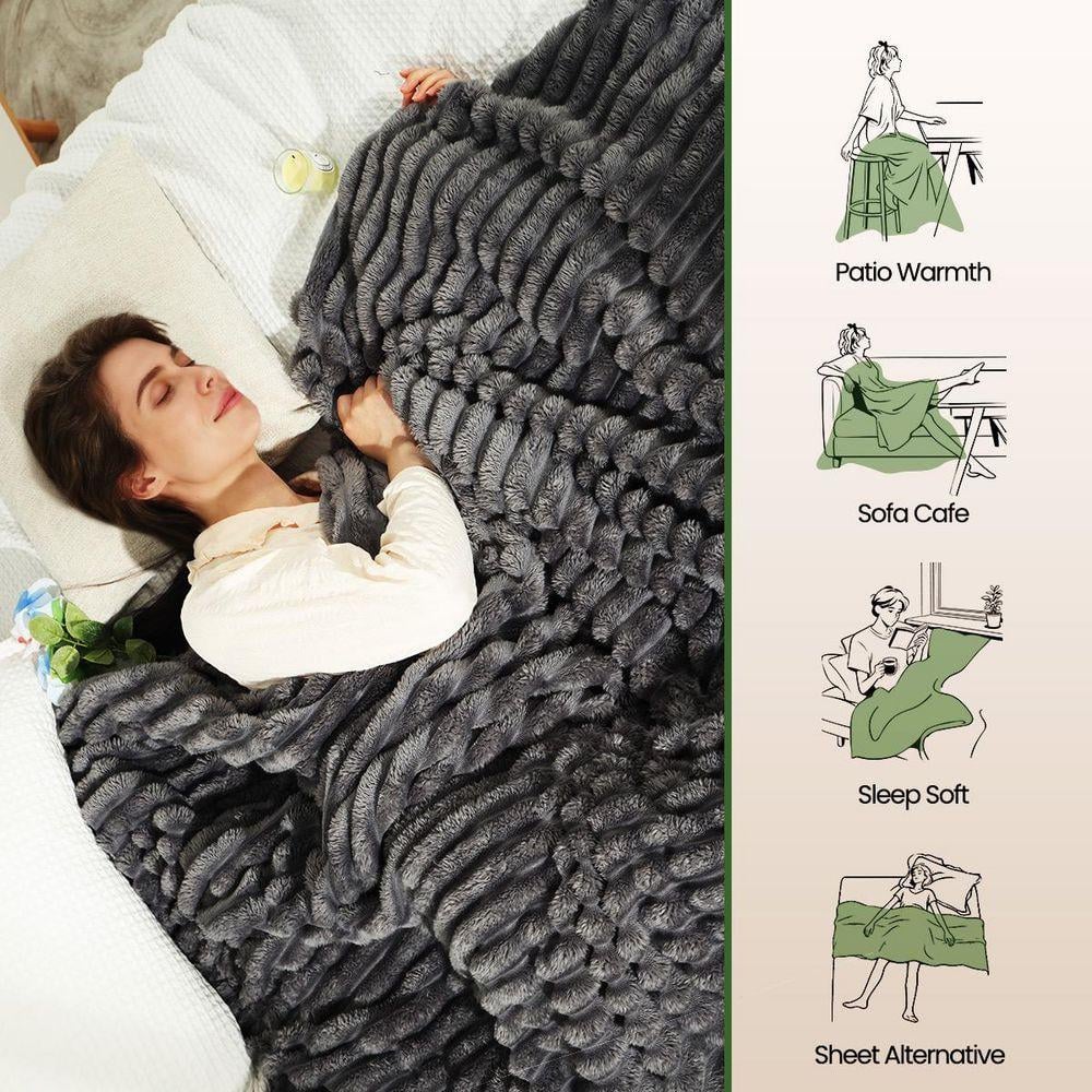 Gray Unthemed Winter Warm Throw Blanket-Super Soft Cozy Fleece Thick Sherpa Blanket Plush for Women-Throw Size